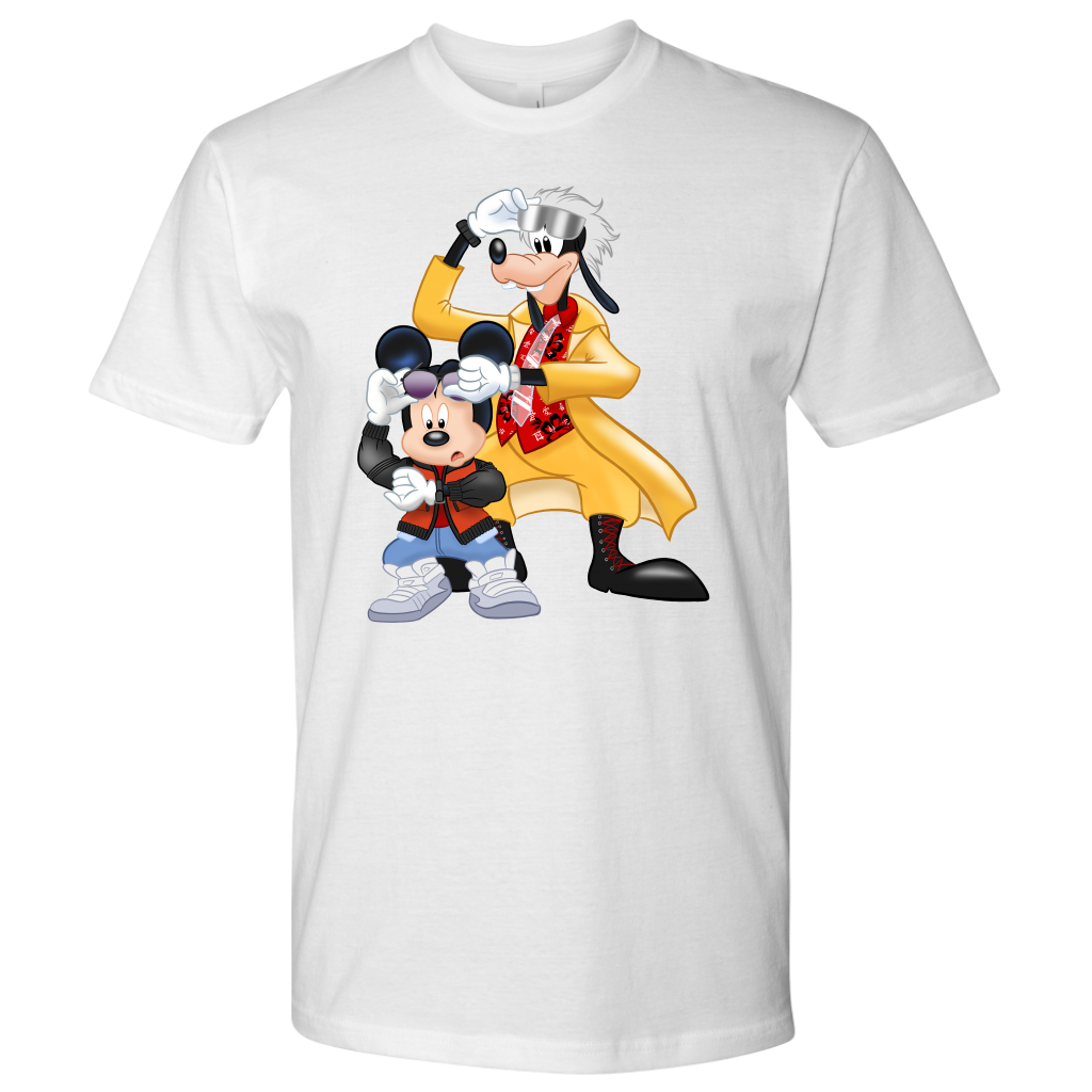 MICKFLY 2 - Mickey Mouse as Marty McFly and Goofy as Doc Brown Mens T-Shirt