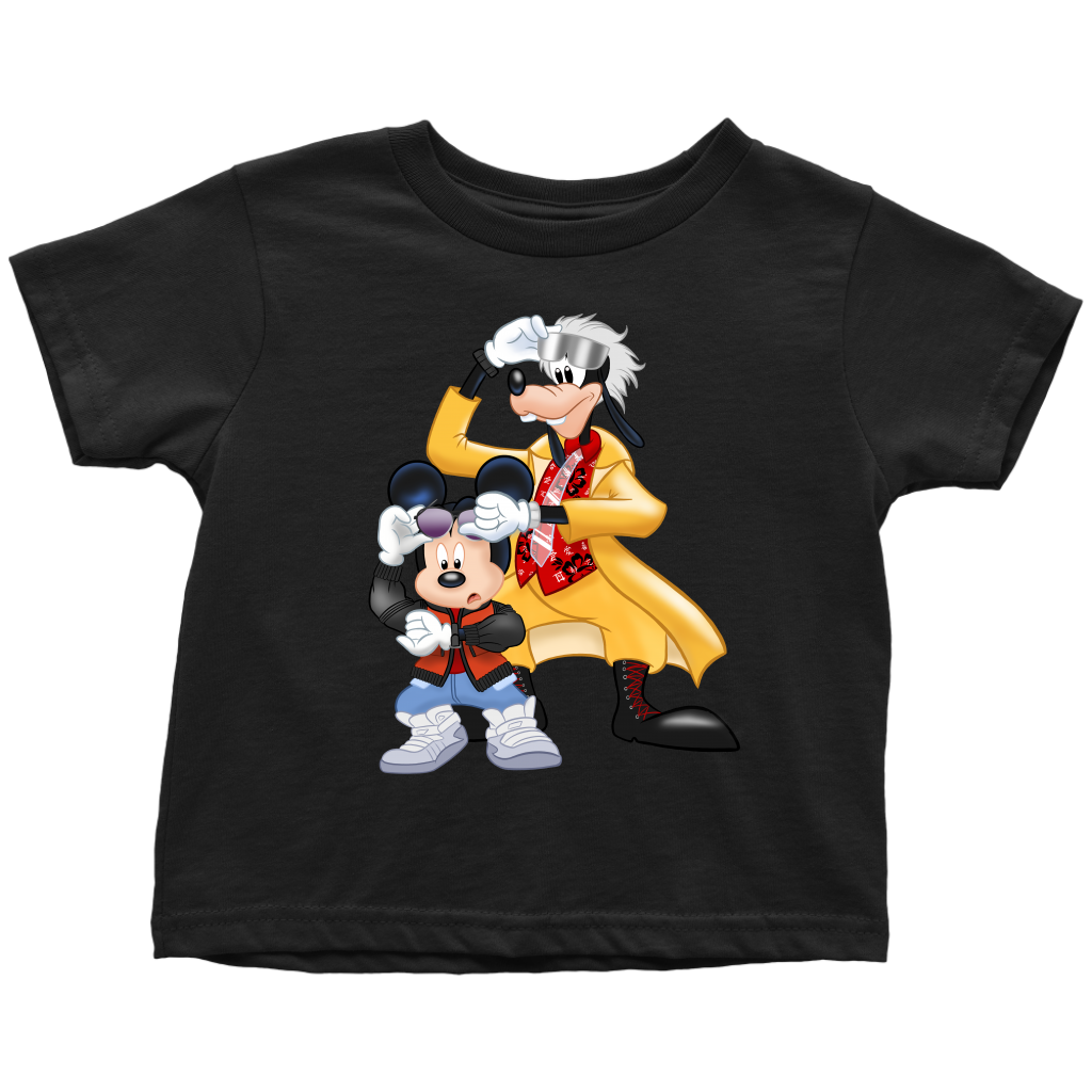 MICKFLY 2 - Mickey Mouse as Marty McFly and Goofy as Doc Brown Toddler T-Shirt